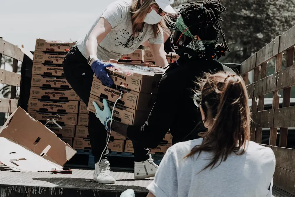 Volunteers providing food and aid with care